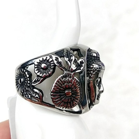 Buddha Ring Stainless Steel Hypoallergenic Unisex Ring - Picture 8 of 14